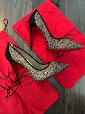 Authentic! CHRISTIAN LOUBOUTIN
Follies Strass Mesh Suede Pumps 110mm